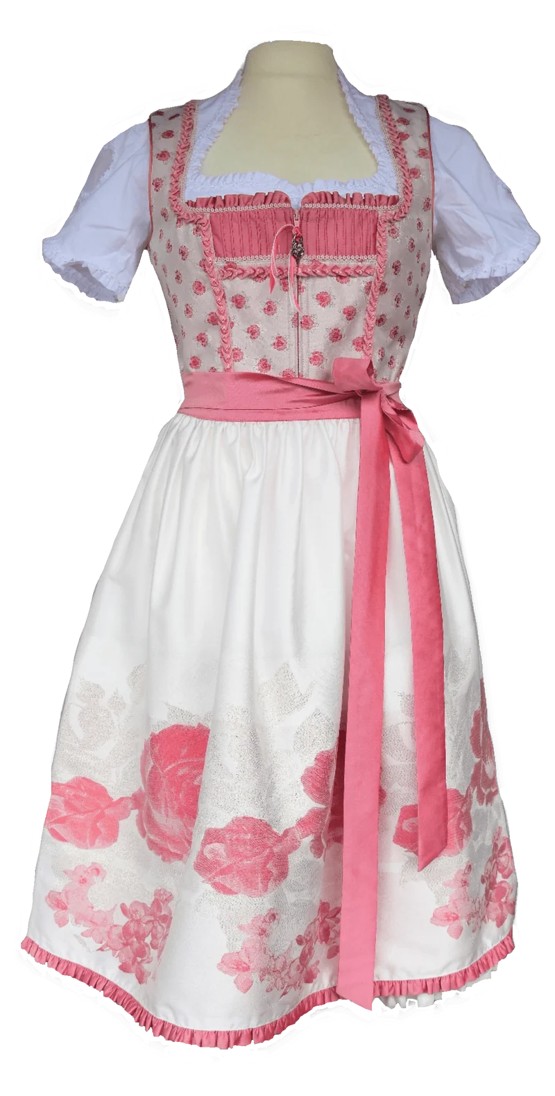Dirndl Rose, Brautdirndl, weiß, rosa, pink Midi 60 cm