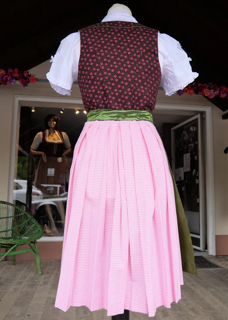 Dirndl Rose, Baumwolle, braun, grün, Midi 60 cm