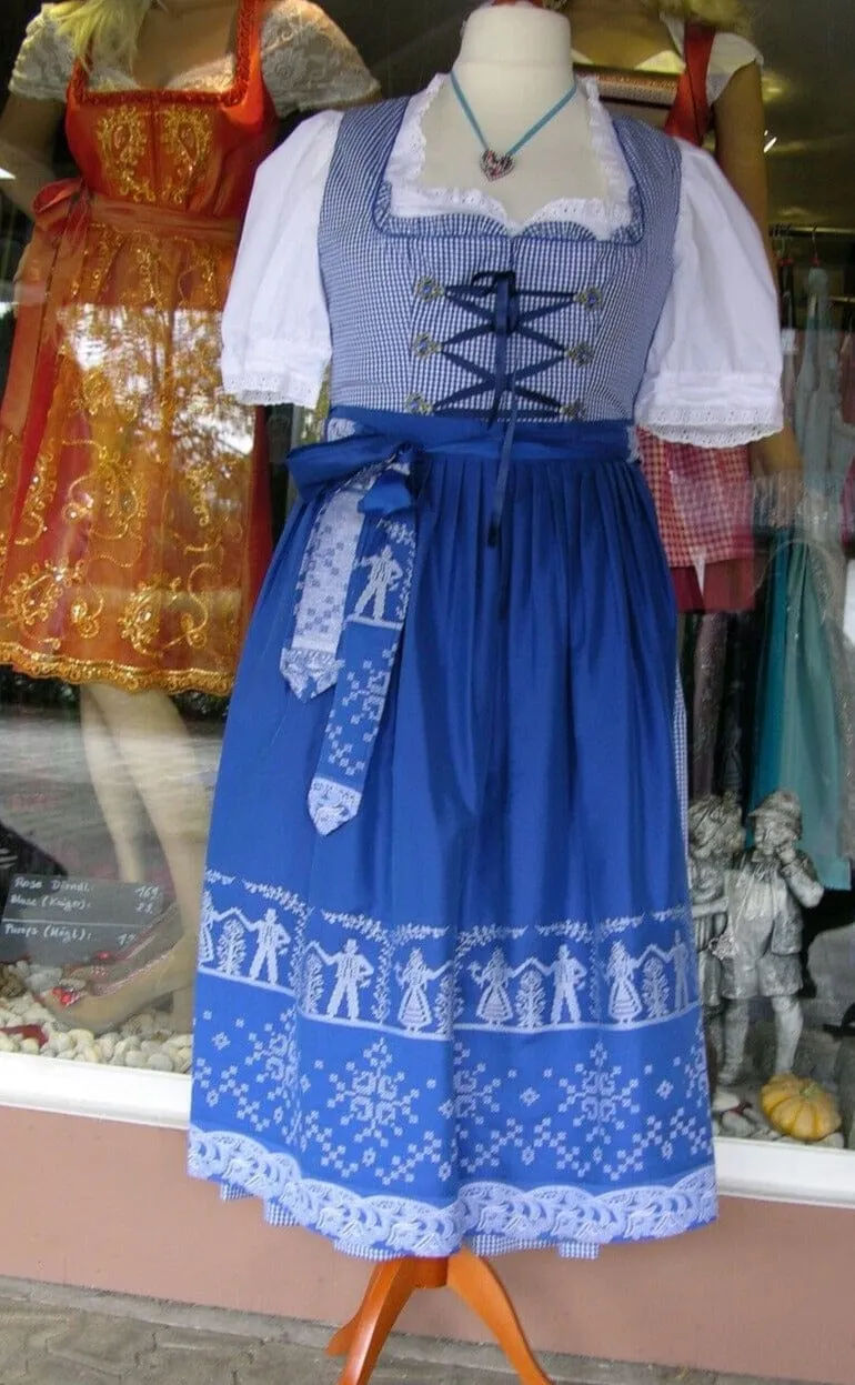 Dirndl Berwin & Wolff, blau, weiß, Midi, Gr. 48, 80cm