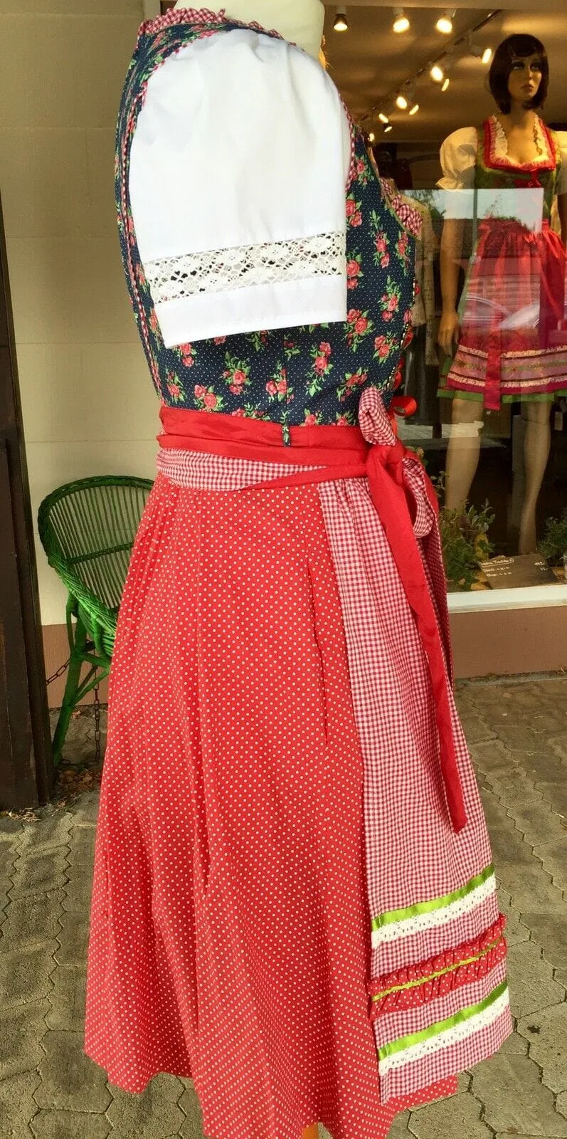 Dirndl Fuchs Trachten, rot, blau, kariert, Midi 60 cm