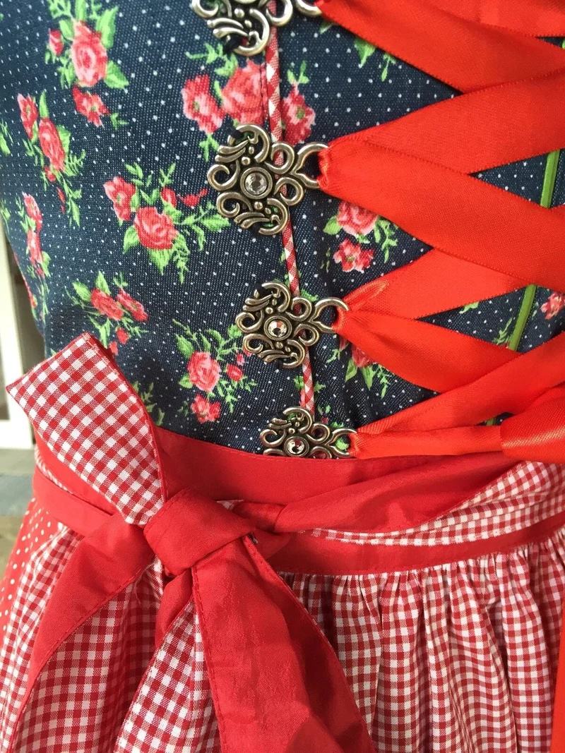 Dirndl Fuchs Trachten, rot, blau, kariert, Midi 60 cm