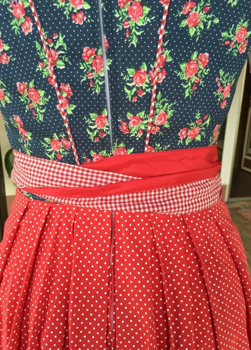 Dirndl Fuchs Trachten, rot, blau, kariert, Midi 60 cm