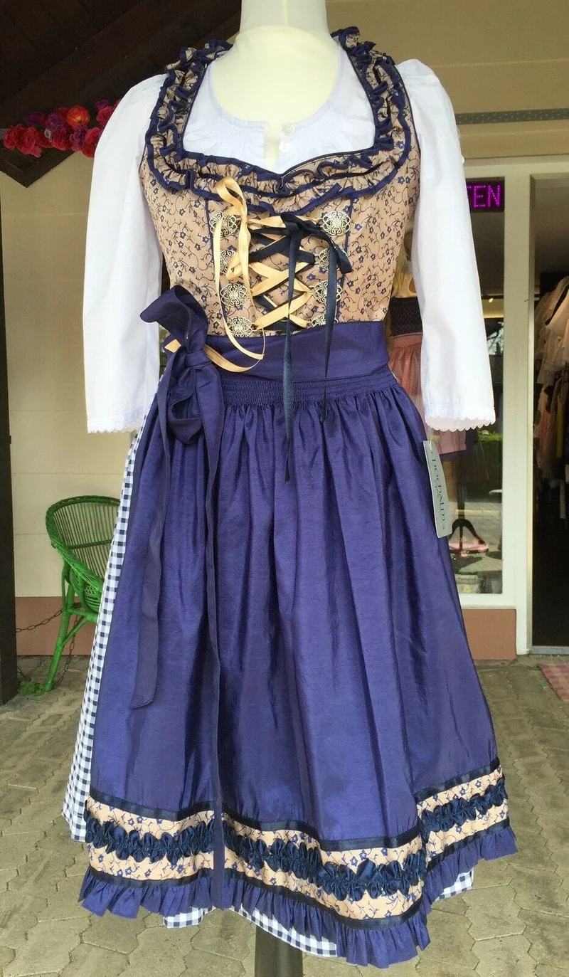 Dirndl Fuchs Trachten, braun, blau, Midi 60 cm