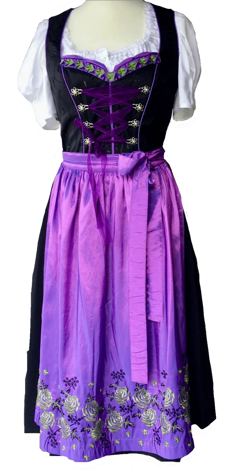 Dirndl Fuchs Trachten, schwarz, lila, Midi 70 cm