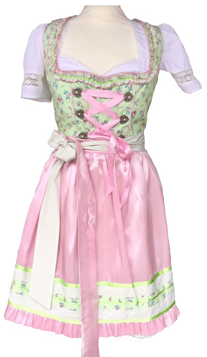Dirndl Fuchs Trachten, Waschdirndl, grün, rosa, Mini 50 cm