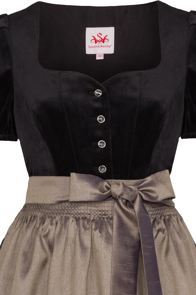 Midi-Dirndl mit Samtmieder und Puffärmeln