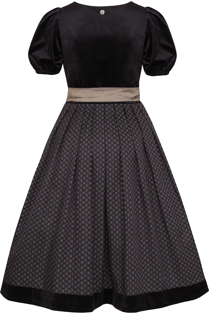 Midi-Dirndl mit Samtmieder und Puffärmeln