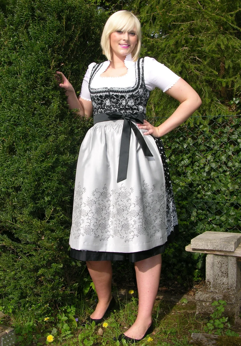 Dirndl Wenger Veronika, schwarz, silber, Baumwolle, Midi 70 cm