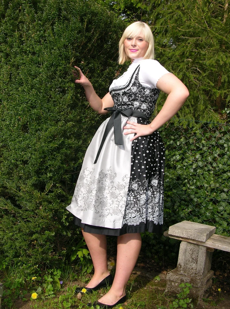 Dirndl Wenger Veronika, schwarz, silber, Baumwolle, Midi 70 cm