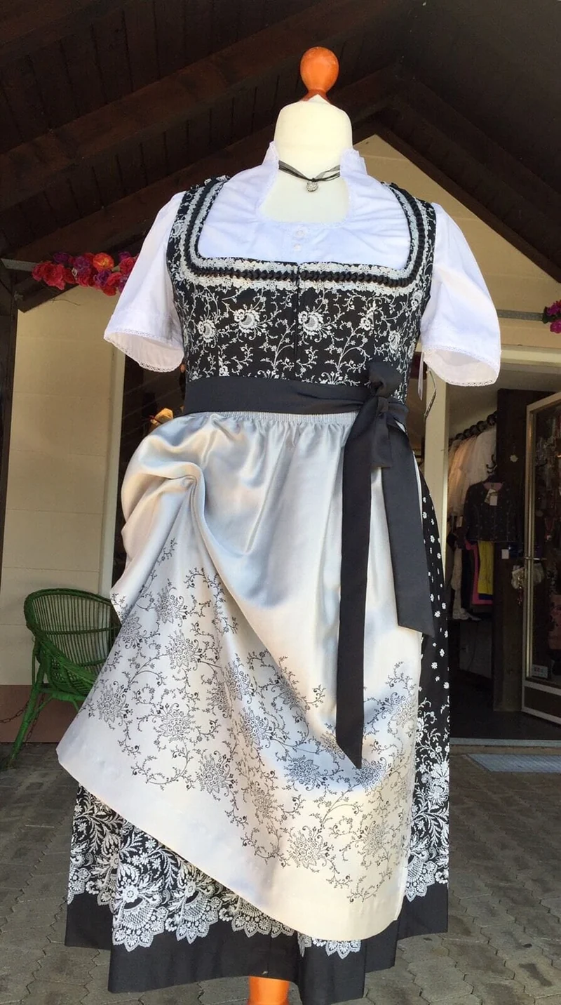 Dirndl Wenger Veronika, schwarz, silber, Baumwolle, Midi 70 cm