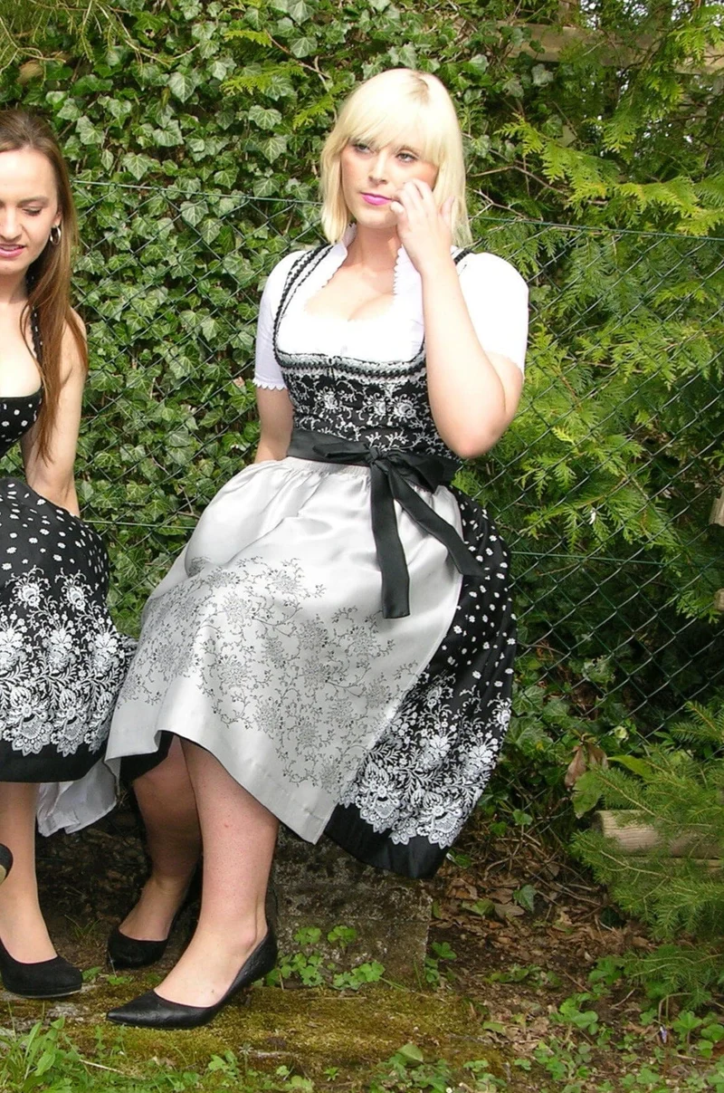 Dirndl Wenger Veronika, schwarz, silber, Baumwolle, Midi 70 cm