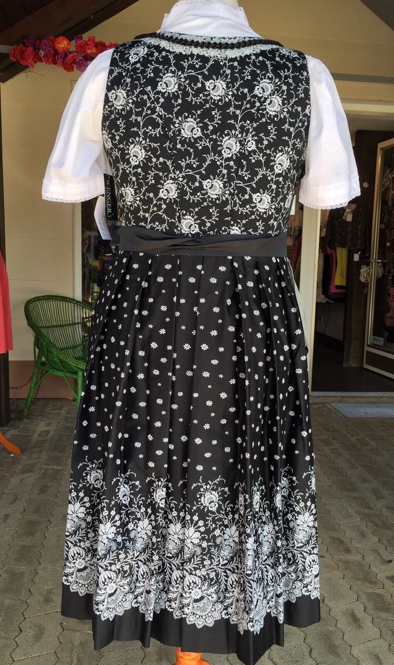 Dirndl Wenger Veronika, schwarz, silber, Baumwolle, Midi 70 cm