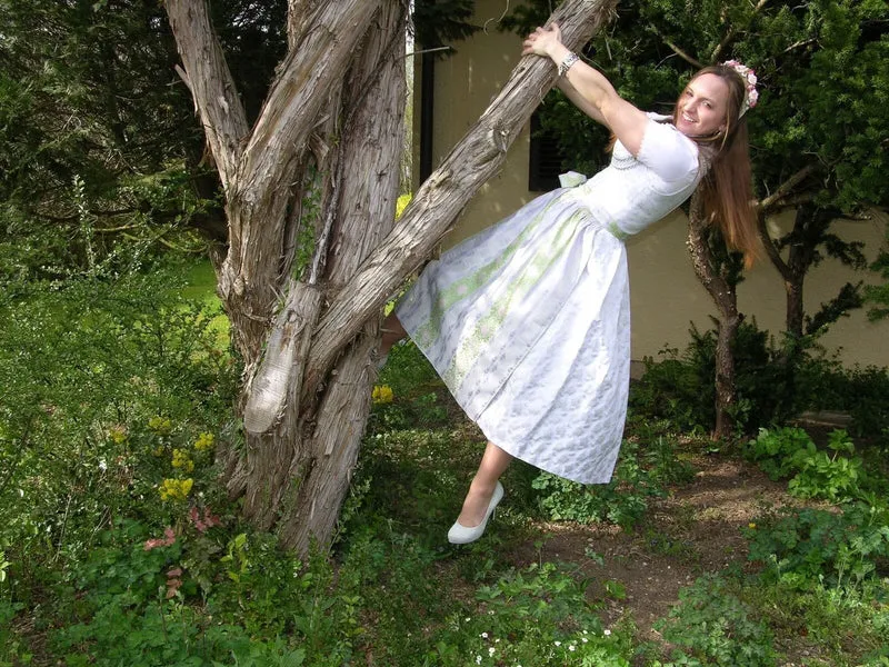 Dirndl Wenger weiß, silber, Brautdirndl, Maxi, 80 cm