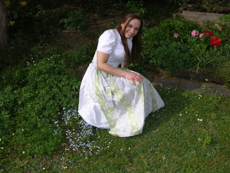 Dirndl Wenger weiß, silber, Brautdirndl, Maxi, 80 cm