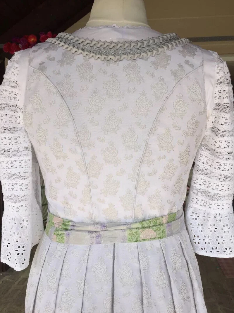 Dirndl Wenger weiß, silber, Brautdirndl, Maxi, 80 cm