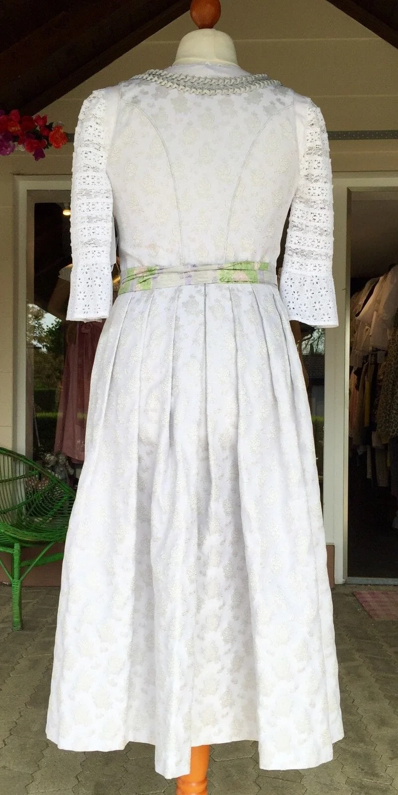 Dirndl Wenger weiß, silber, Brautdirndl, Maxi, 80 cm