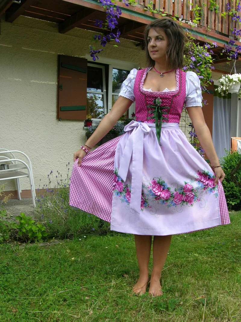 Dirndl Hammerschmid, Midi 70 cm, pink/weiß kariert