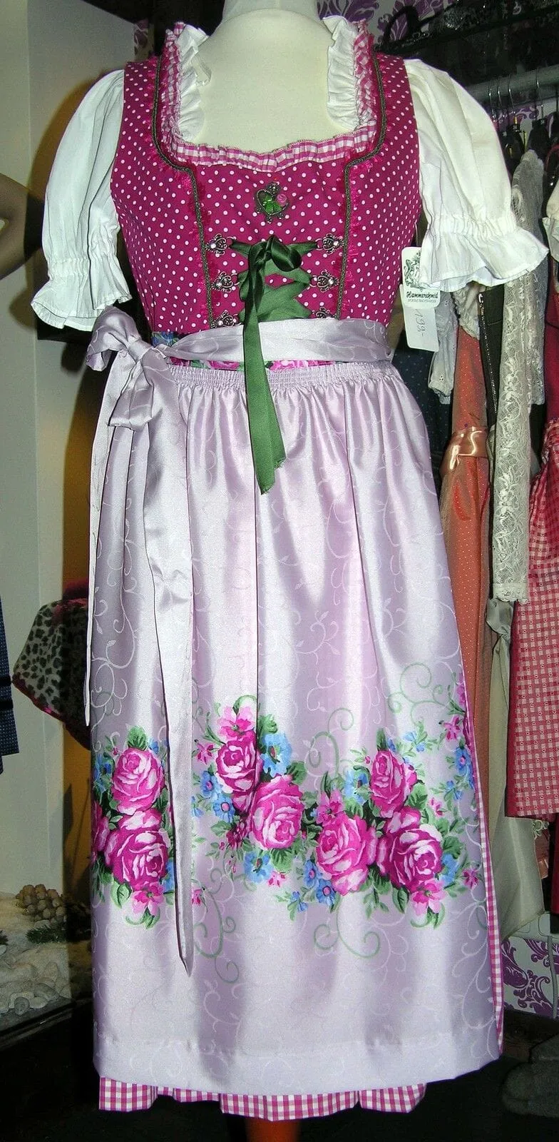 Dirndl Hammerschmid, Midi 70 cm, pink/weiß kariert