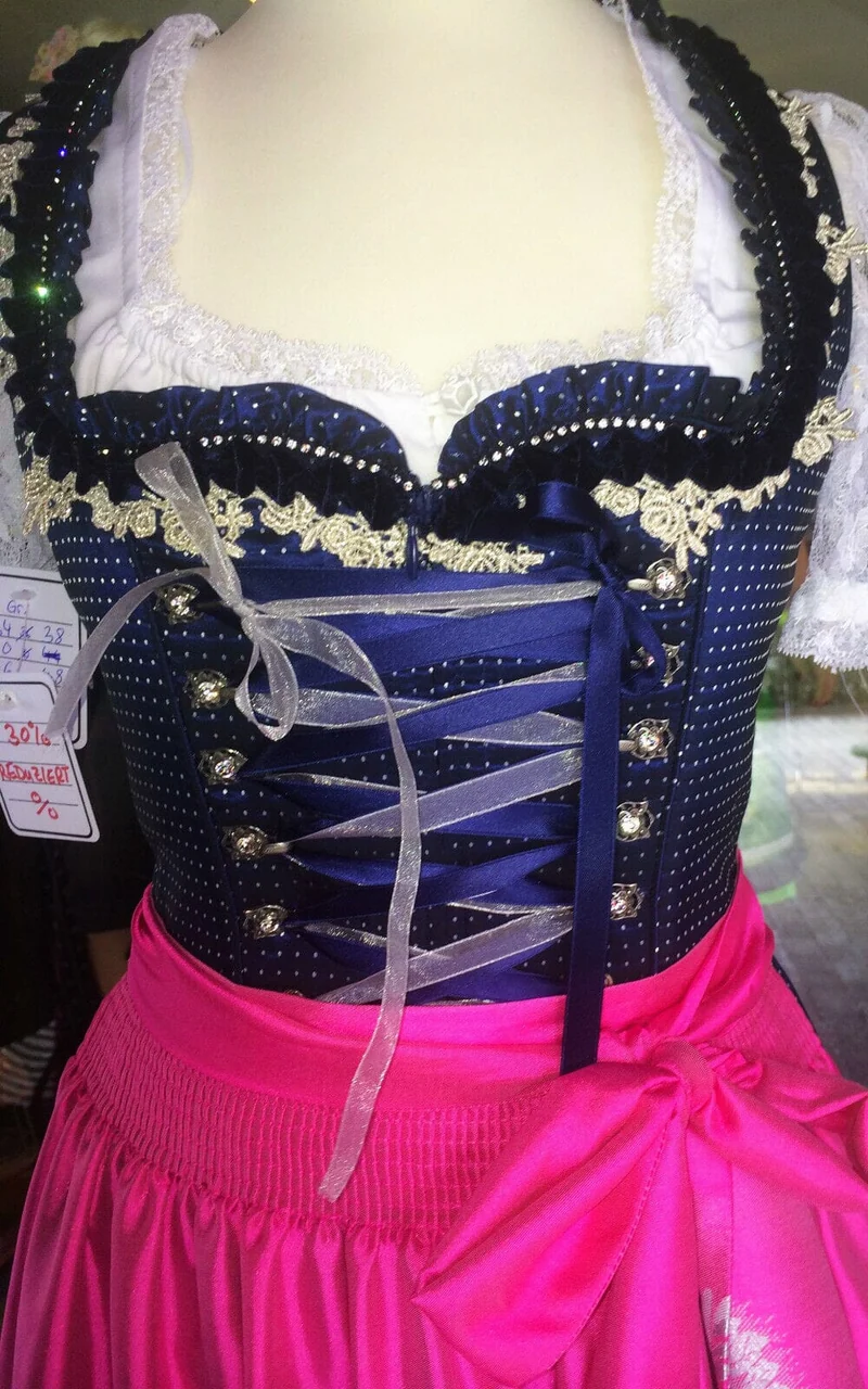 Dirndl Krüger Manufaktur, Maxi 85 cm, blau, pink, Gr. 34
