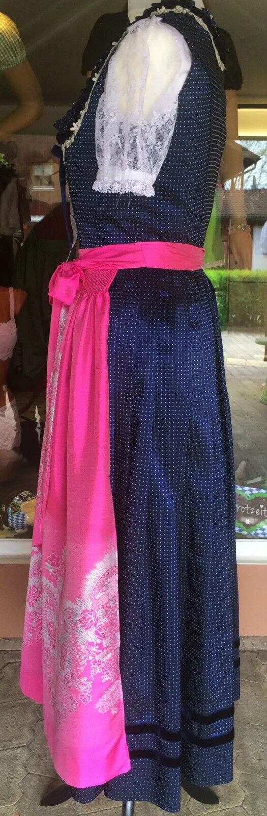 Dirndl Krüger Manufaktur, Maxi 85 cm, blau, pink, Gr. 34