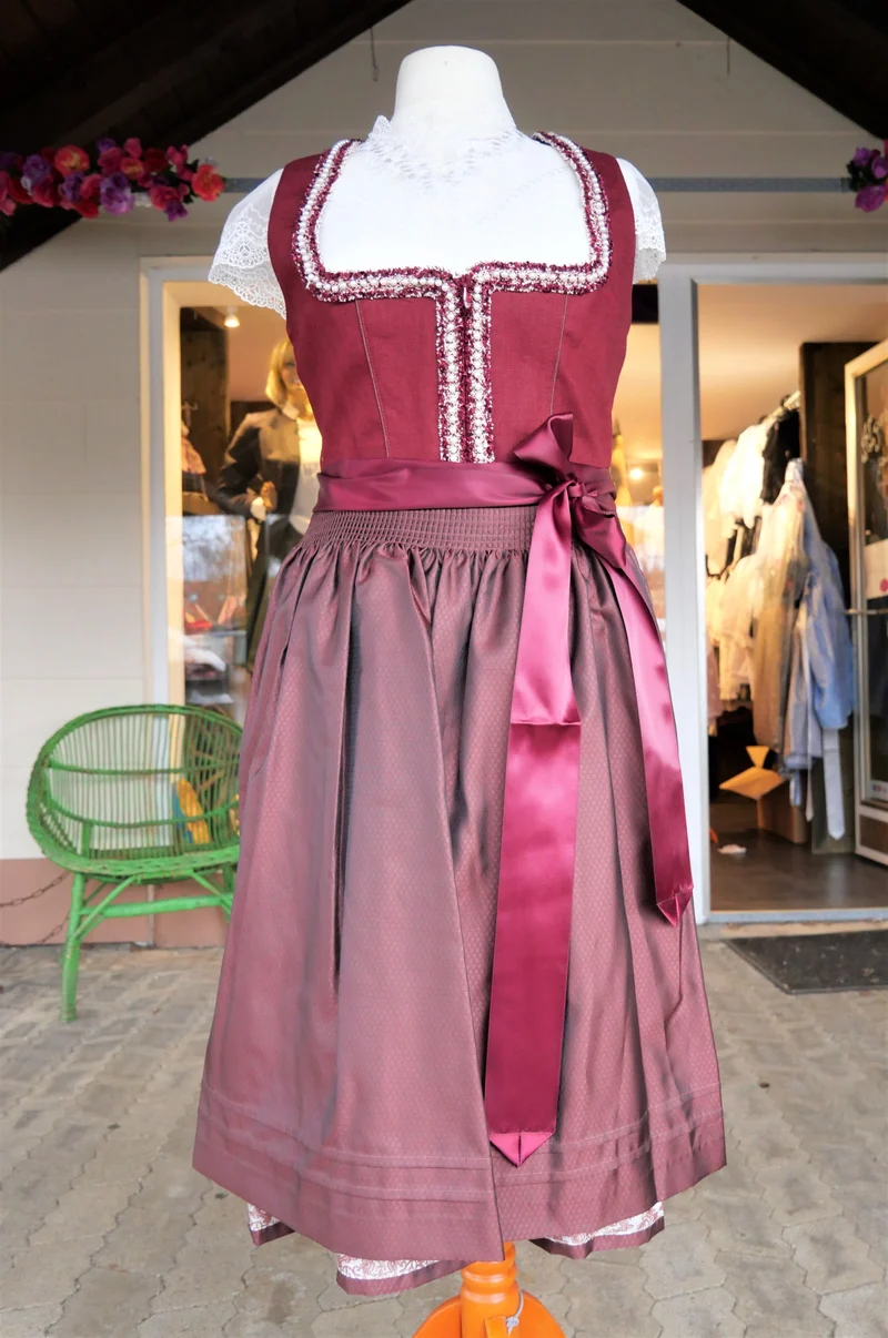 Dirndl Krüger Collection, Berna, Midi 70 cm, bordeaux, rot, Gr. 44