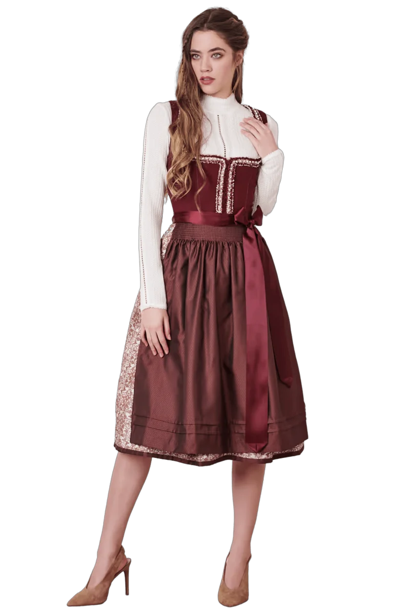 Dirndl Krüger Collection, Berna, Midi 70 cm, bordeaux, rot, Gr. 44
