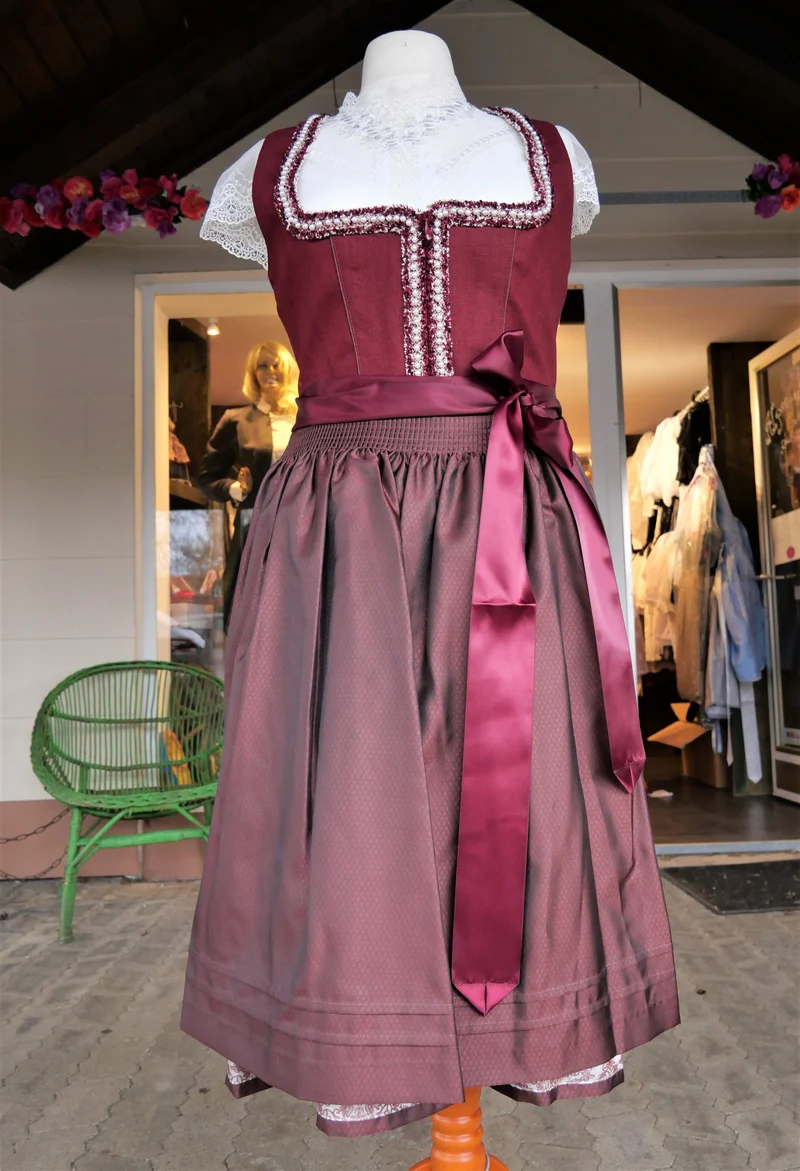 Dirndl Krüger Collection, Berna, Midi 70 cm, bordeaux, rot, Gr. 44