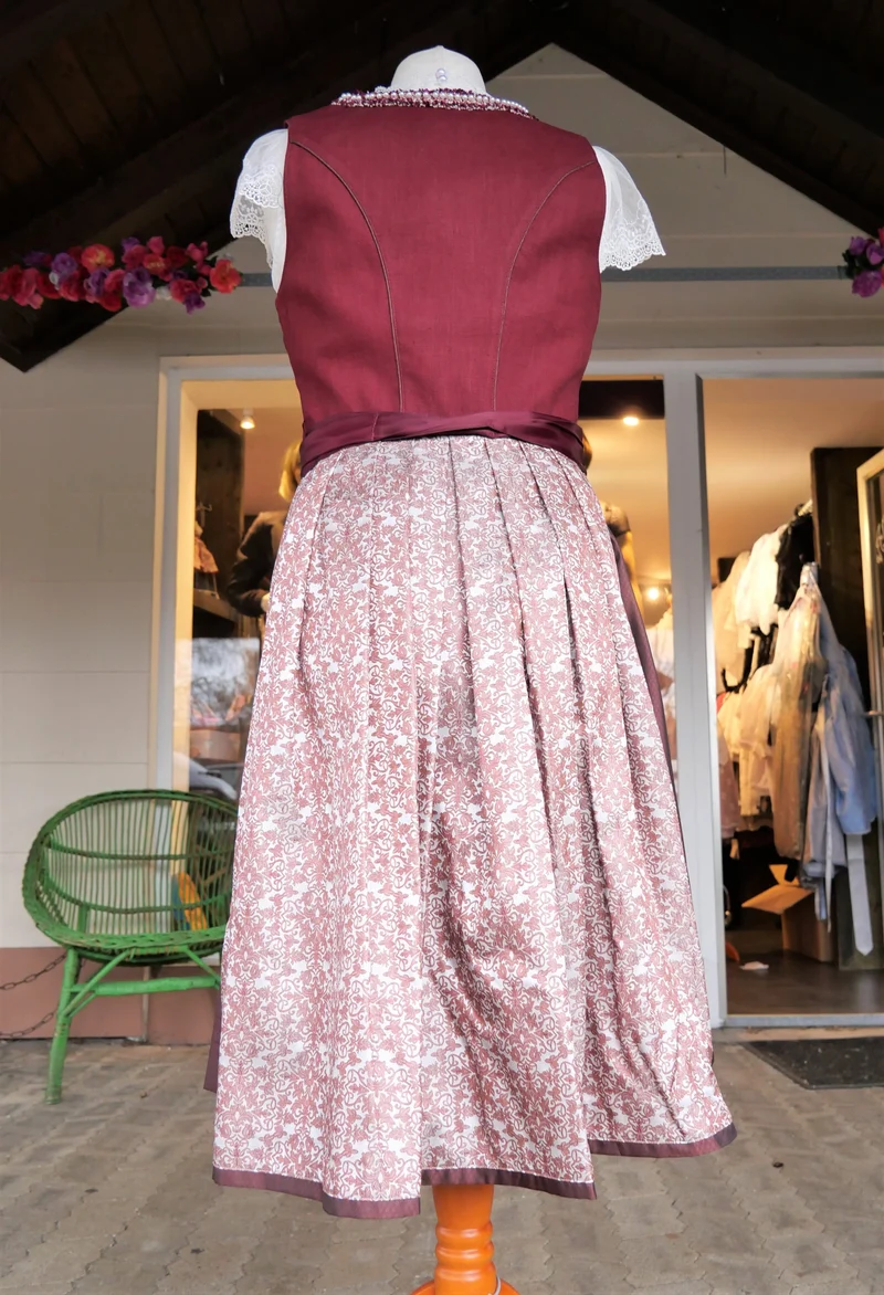 Dirndl Krüger Collection, Berna, Midi 70 cm, bordeaux, rot, Gr. 44
