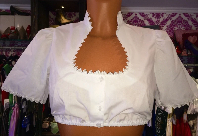 Dirndlbluse, Wenger, weiß, Schalkragen, Gr. 32