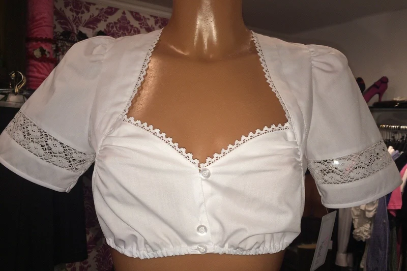 Dirndlbluse, Wenger, weiß, Herzausschnitt, Gr. 44
