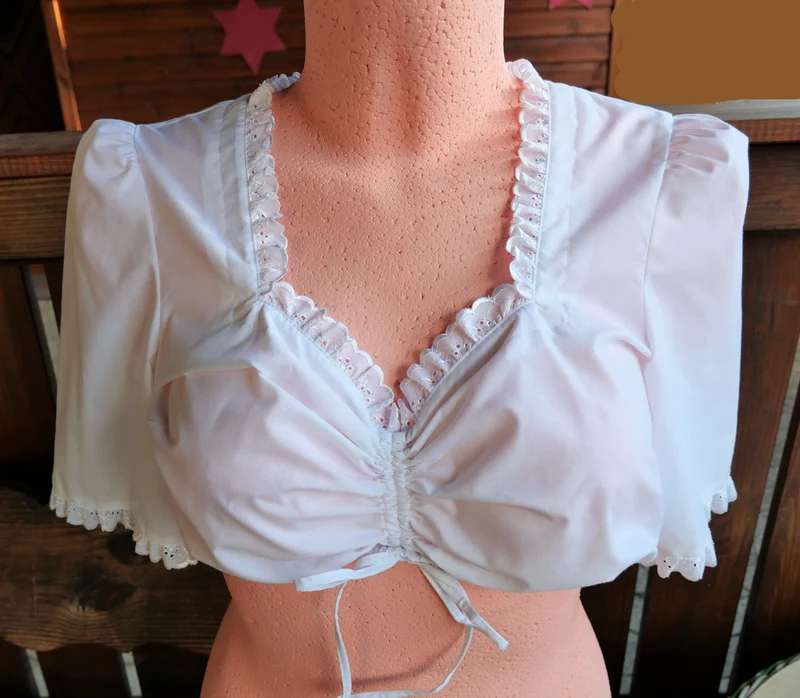 Dirndlbluse Rose Blusen, weiß, Zugband, halbarm