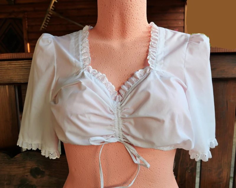 Dirndlbluse Rose Blusen, weiß, Zugband, halbarm