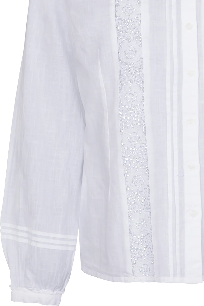 Damen Baumwollbluse mit Spitzeneinsätze