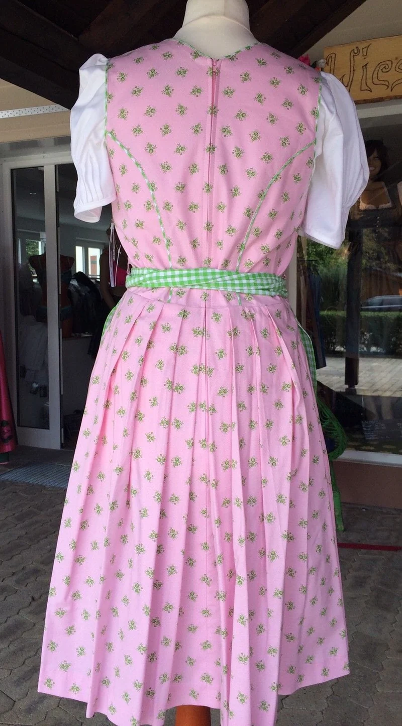 Dirndl Fuchs Trachten, Waschdirndl, grün, rosa, Midi 60 cm