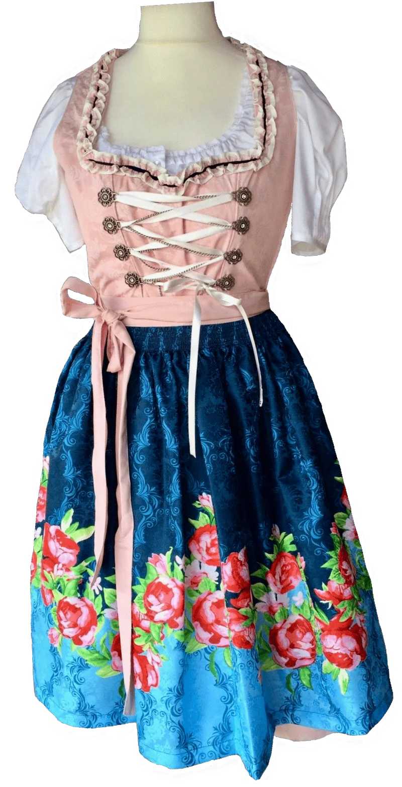 Dirndl Fuchs Trachten, Druckschürze, rosa, Midi 60 cm, Gr. 38