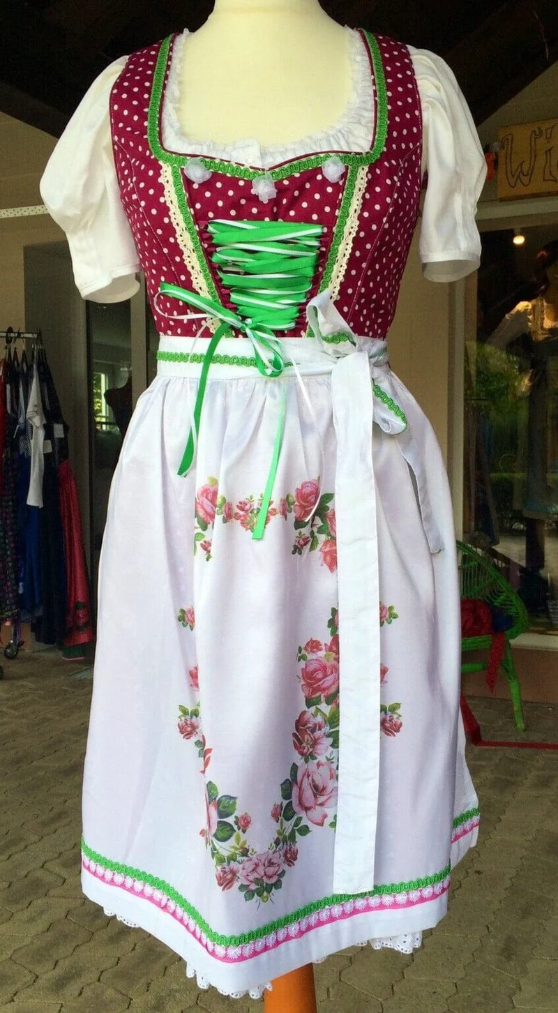Dirndl Fuchs Trachten, Druckschürze, Pflaume, Midi 60 cm