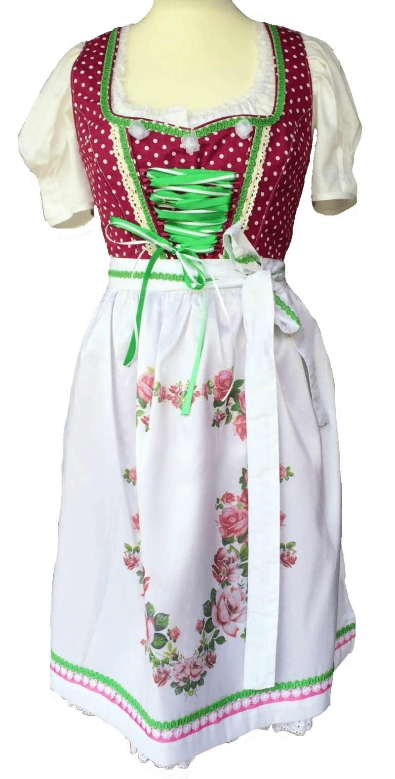 Dirndl Fuchs Trachten, Druckschürze, Pflaume, Midi 60 cm