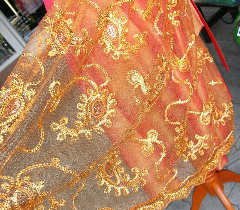 Dirndl Rose, Orange, Perlen, Midi 70 cm Glitzer