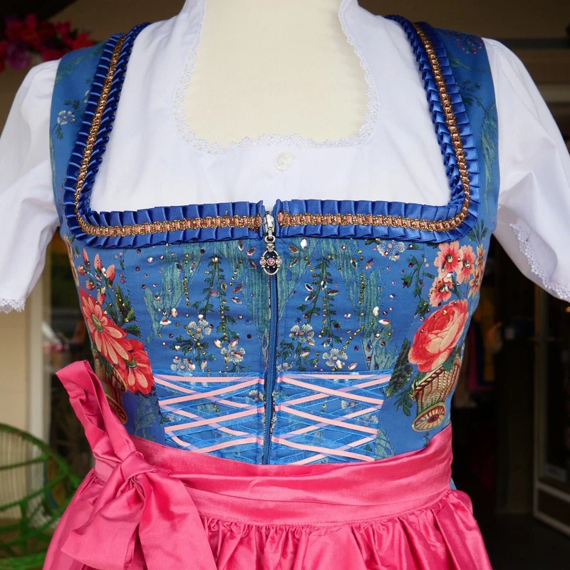 Dirndl Sportalm, Wels, blau, rosa, Seide, Midi 70 cm, Gr. 40