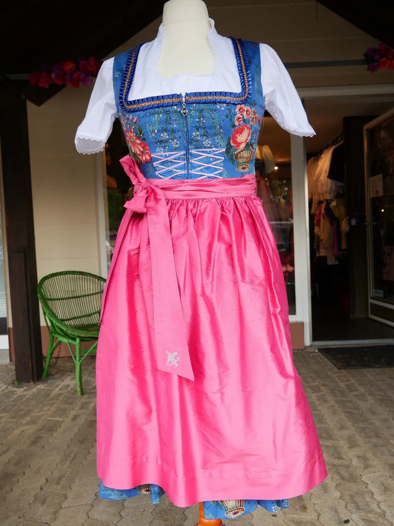 Dirndl Sportalm, Wels, blau, rosa, Seide, Midi 70 cm, Gr. 40