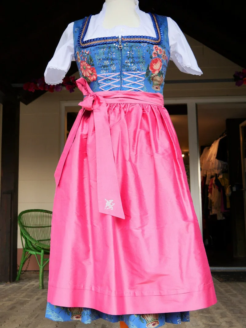 Dirndl Sportalm, Wels, blau, rosa, Seide, Midi 70 cm, Gr. 40