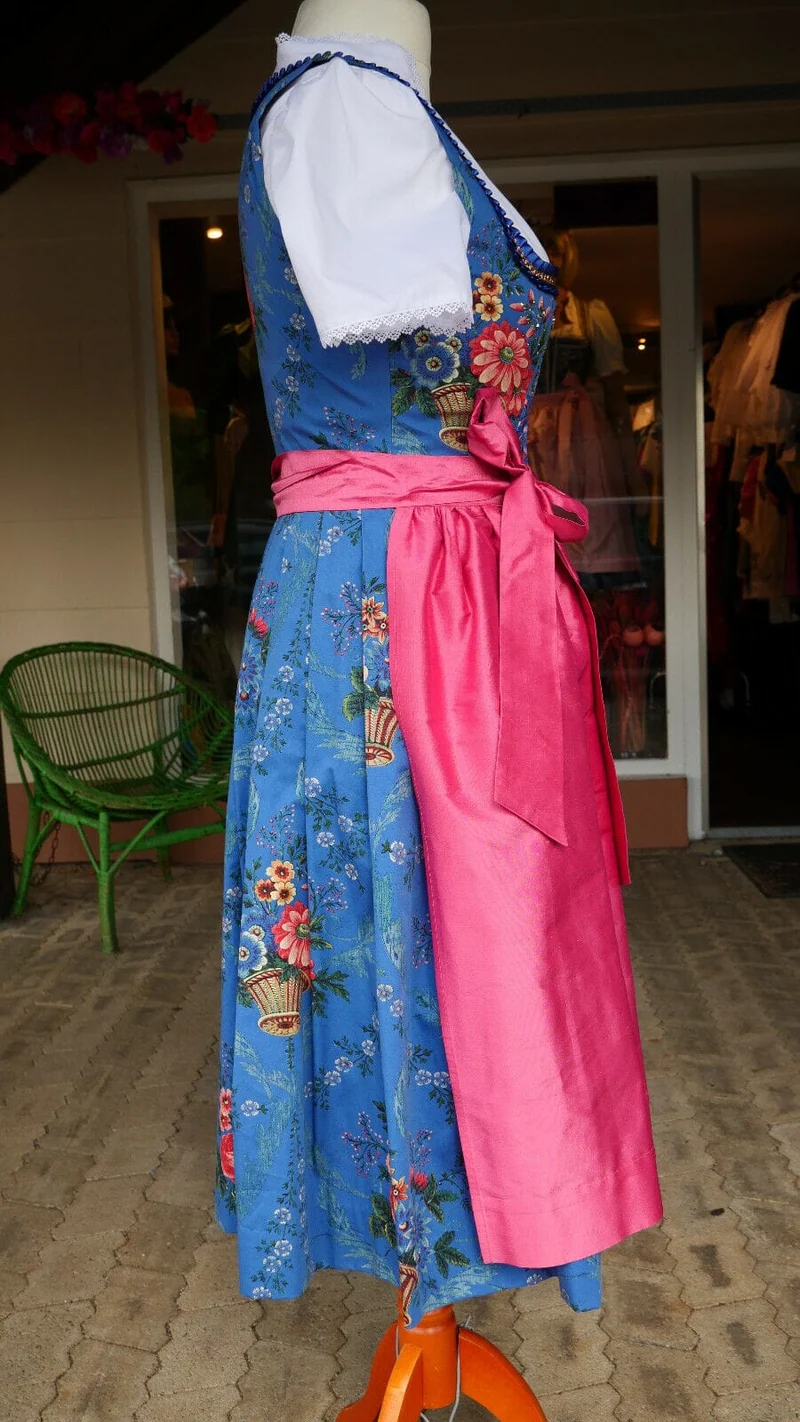 Dirndl Sportalm, Wels, blau, rosa, Seide, Midi 70 cm, Gr. 40
