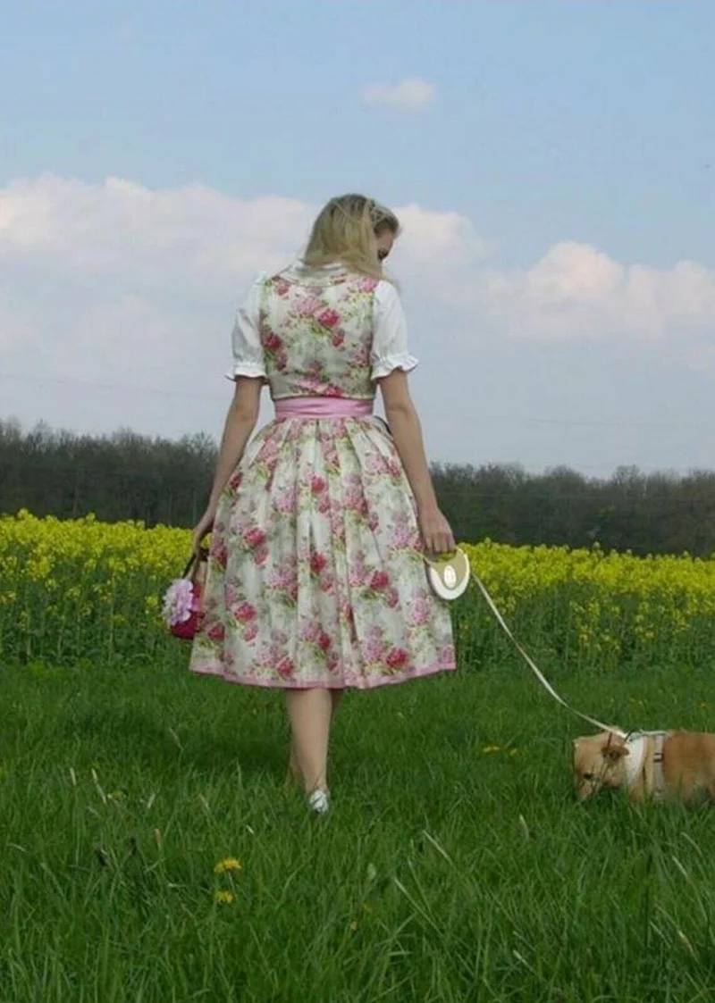 Dirndl Sportalm, Urfahr, rosa, geblümt, Midi 70 cm
