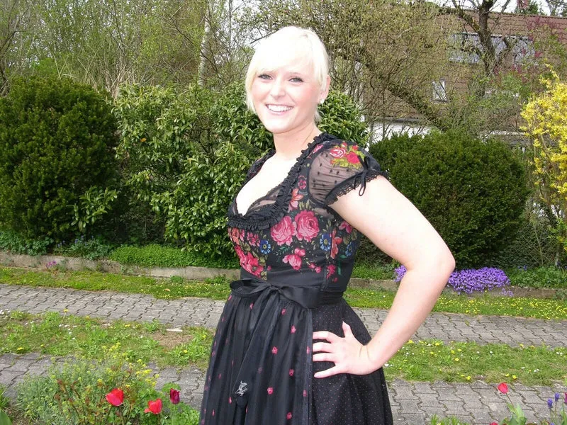 Dirndl Sportalm, St. Anton, schwarz, geblümt, Midi 70 cm, Gr. 42