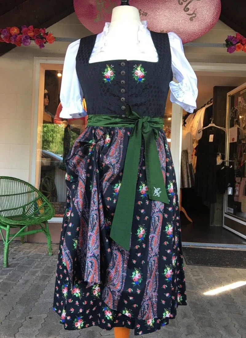 Dirndl Kleid Sportalm, Pasching, schwarz, geblümt, Midi 70 cm