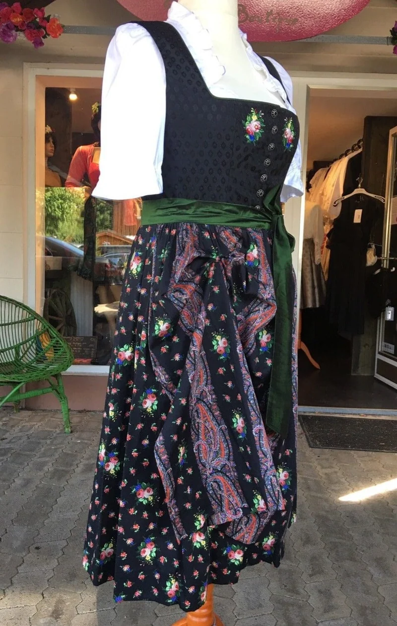 Dirndl Kleid Sportalm, Pasching, schwarz, geblümt, Midi 70 cm