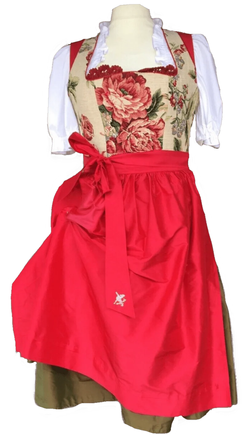 Dirndl Kleid Sportalm, Amberg, grün, rot, Seide, Midi 70 cm, Gr. 36