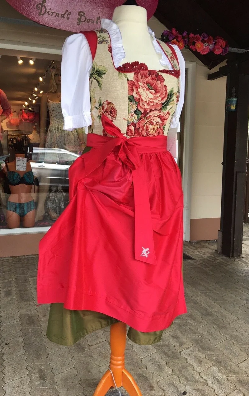 Dirndl Kleid Sportalm, Amberg, grün, rot, Seide, Midi 70 cm, Gr. 36