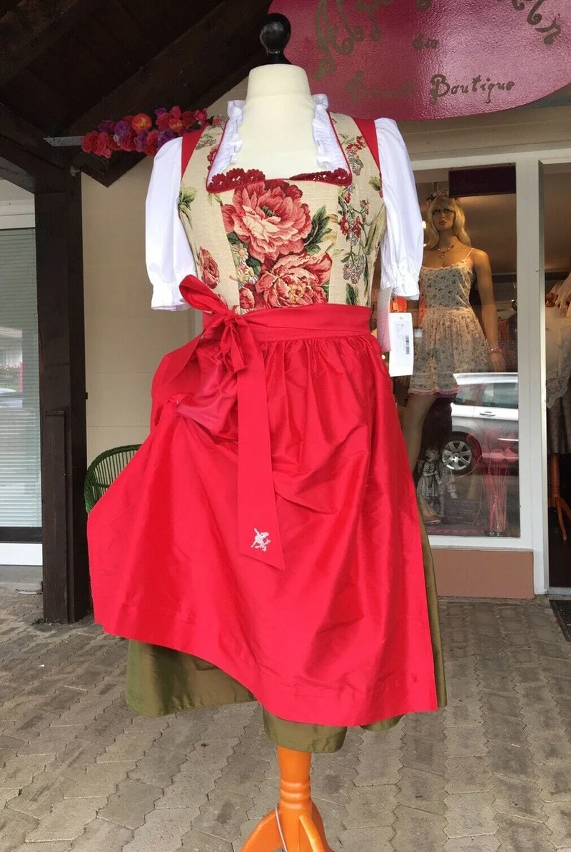 Dirndl Kleid Sportalm, Amberg, grün, rot, Seide, Midi 70 cm, Gr. 36