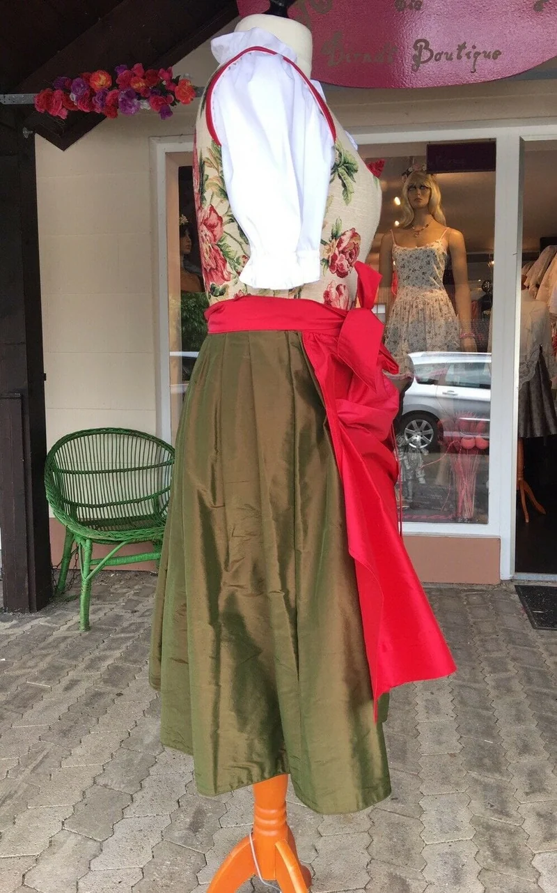 Dirndl Kleid Sportalm, Amberg, grün, rot, Seide, Midi 70 cm, Gr. 36